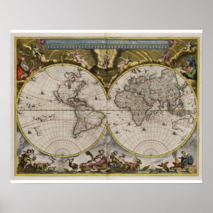 Posters do mapa do mundo do vintage 1664) (
