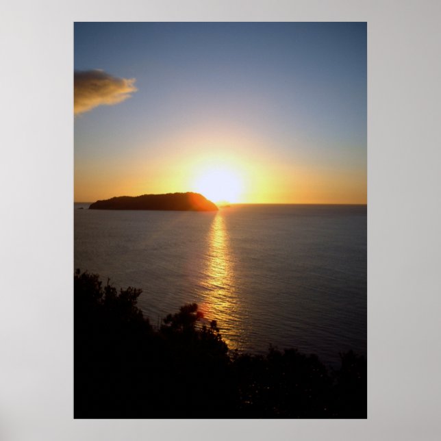 Posters do Sol da Nova Zelândia Ocean Sunrise (Frente)