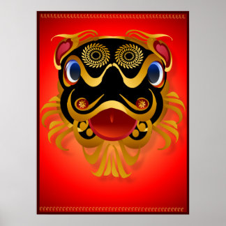 Posters Dourados de face do dragão chinês