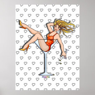 Posters, Impressões - Garota em um vidro Martini,