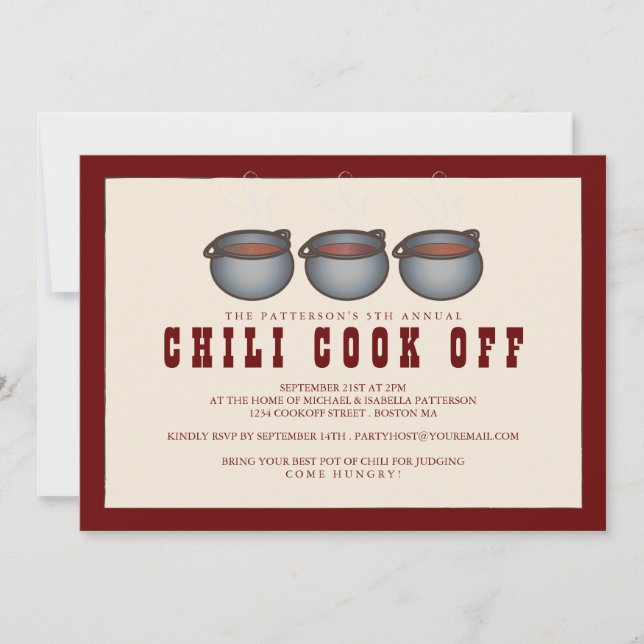 Pote Chili Trio Chili Cook Off Convite de festas (Frente)