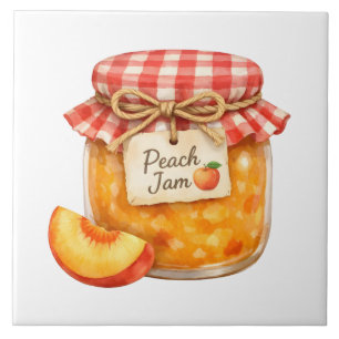Pote de aquarela com geléia de pêssego fresca e pê