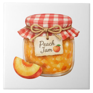 Pote de aquarela com geléia de pêssego fresca e pê