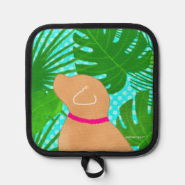 Pote de Cachorro Amarelo da Ilha Tropical Verde