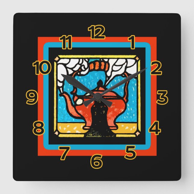 Pote de chá em um vidro colado Olhar num Relógio d (Frente)