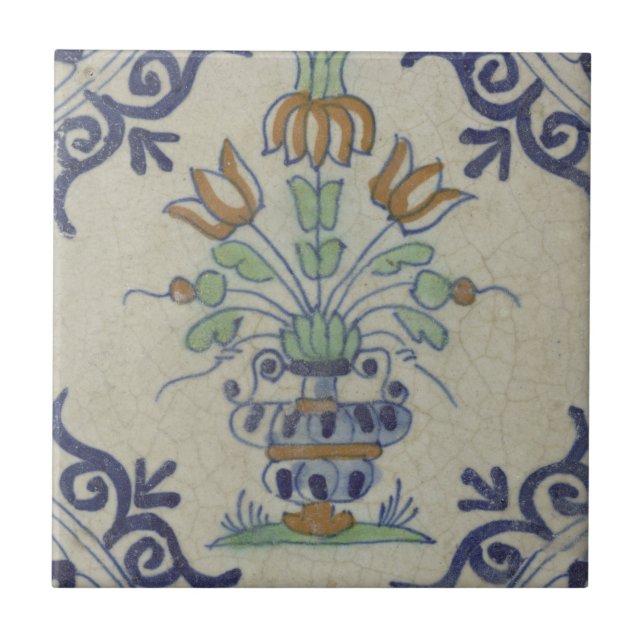 Pote De Flor Antiquado Com Azulejo Delft (Frente)
