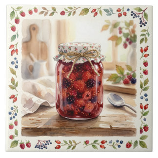 Pote de Geleia de Frutas Vermelhas em Aquarela Coz