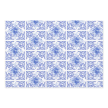 Pote Floral Azul e Branco com Aves