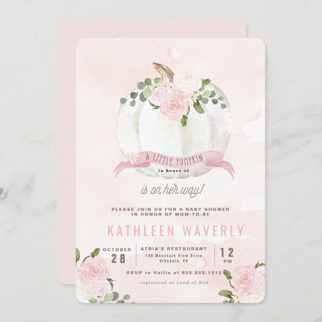 Pouco convite do chá de fraldas do rosa da queda (Frente/Verso)