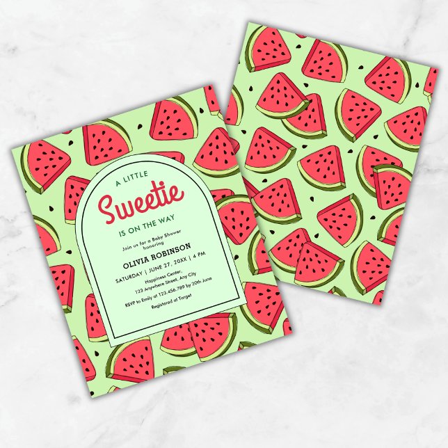Pouco Orçamento Docinho Melancia BebêShower Convit (Budget A Little Sweetie  Summer Watermelon Baby Shower Invitation )