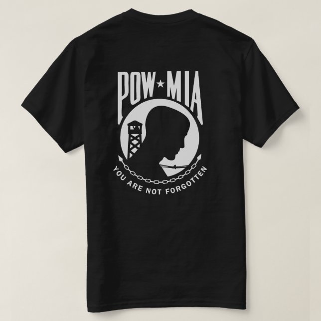 POW MIA Mens Camisa Preta 2 (Verso do Design)