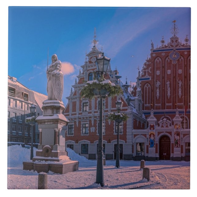 Praça da Prefeitura de Riga no Azulejo de inverno (Frente)