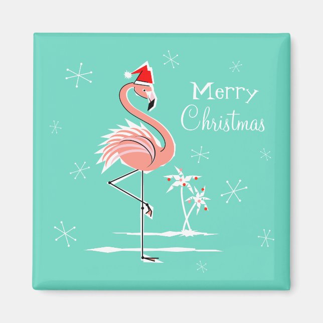 Praça de imã de Natal Feliz Flamingo (Frente)