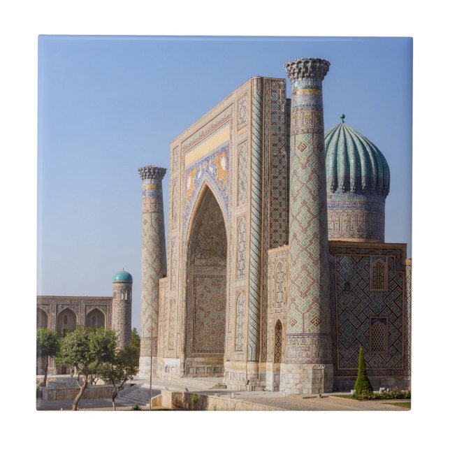 Praça Registan ao pôr do sol - Samarcanda, Uzbequi (Frente)