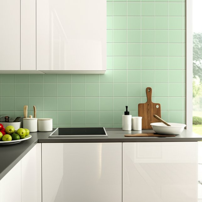 Praça Verde-Casa (Cozinha Retro e Banheiro) (green kitchen backsplash)