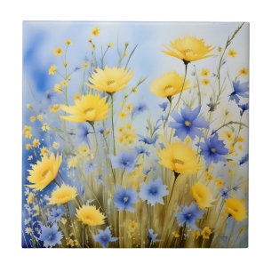 Prado Azul Claro com Flores Selvagens Delicadas