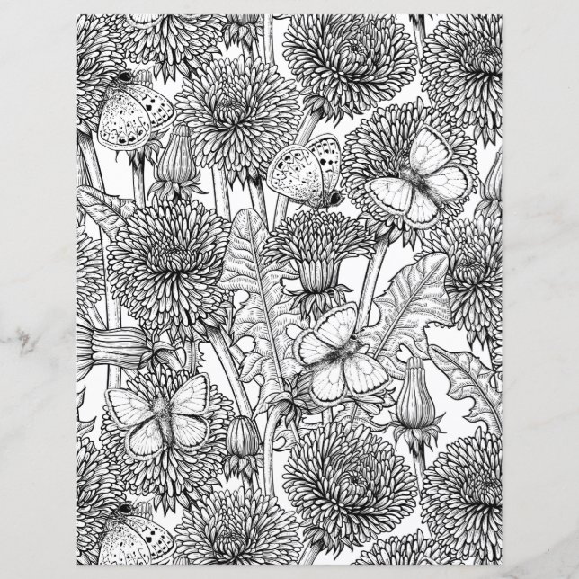 Prado de dandelion em preto e branco (Frente)