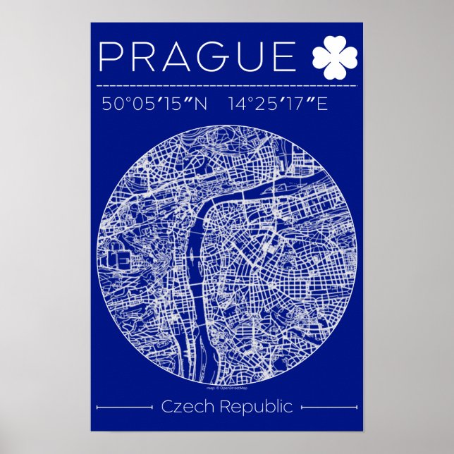 Prague Blueprint City Map Poster Minimal Wall Art (Frente)