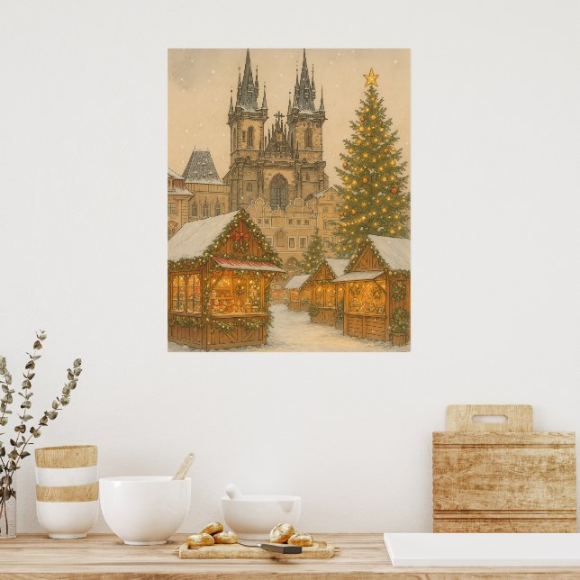 Prague Christmas Postcard Holiday Art Poster  (Cozinha)