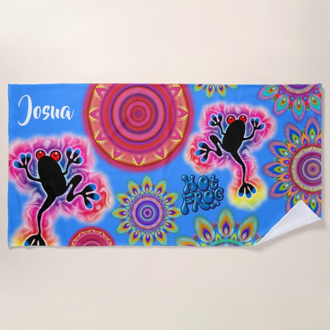 Praia Azul quente psicadélico do surf do sapo de toalha (Frente)