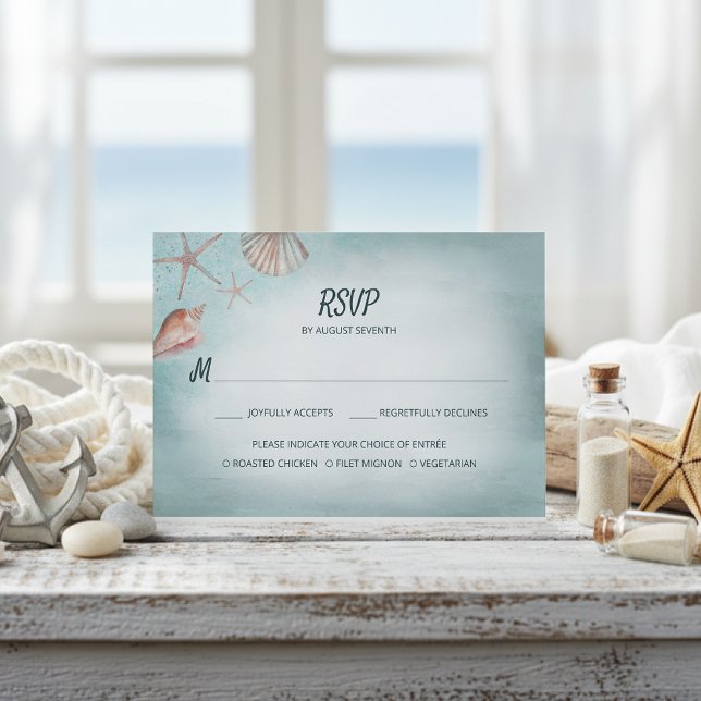 Praia Blue Seashells Meal Choice Casamento RSVP (Criador carregado)