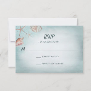 Praia Blue Seashells Watercolor Casamento RSVP