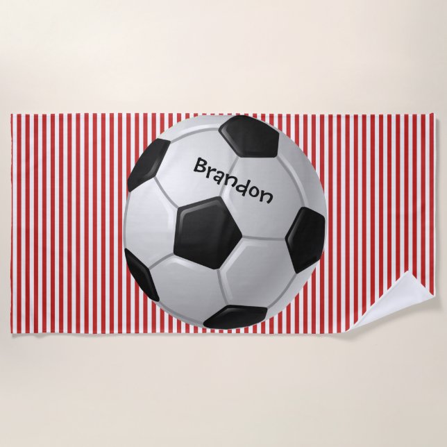 Praia Bola de Futebol Stripes Design Beach Toalha (Frente)
