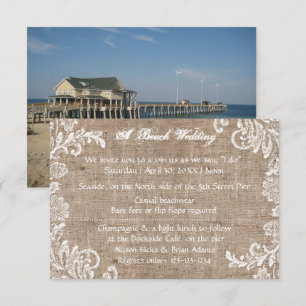 Praia Burlap & Lace - Convite para Casamento 3x5