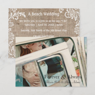 Praia Burlap & Lace - Convite para Casamento 3x5