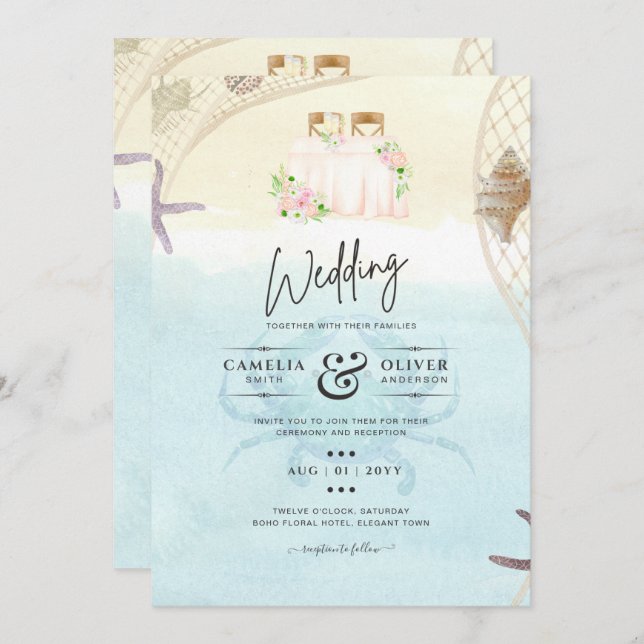 Praia Casamento Costeiro Convite Para A Vida Do Oc (Frente/Verso)