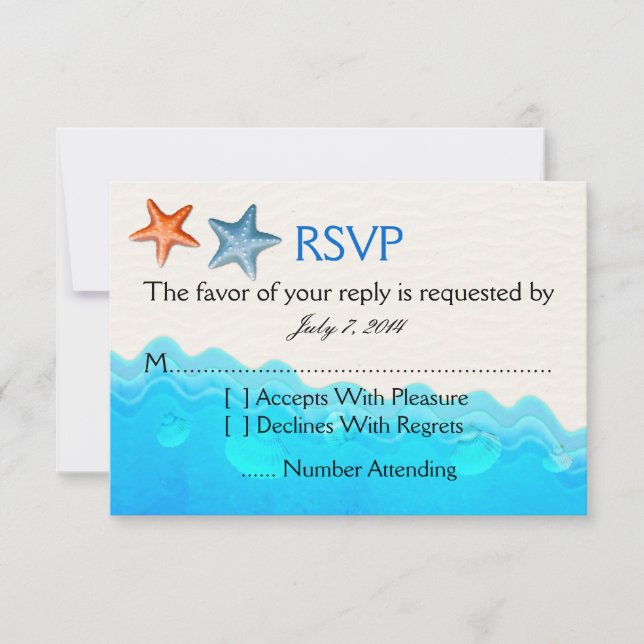 Praia com Casamento de Starfish RSVP (Frente)