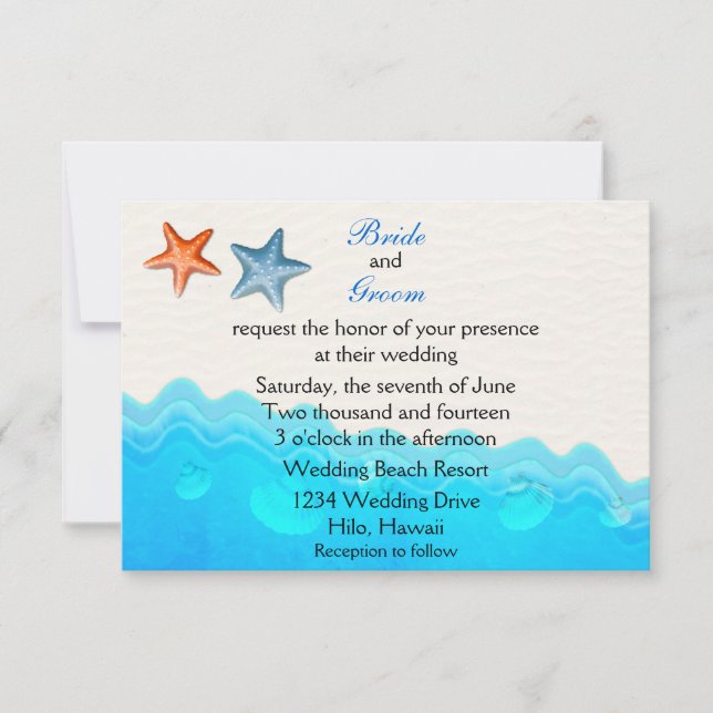 Praia Com Convite Para Casamento De Starfish (Frente)
