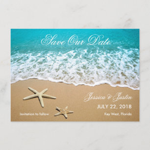 Praia com Starfish Salve o Cartão de Data