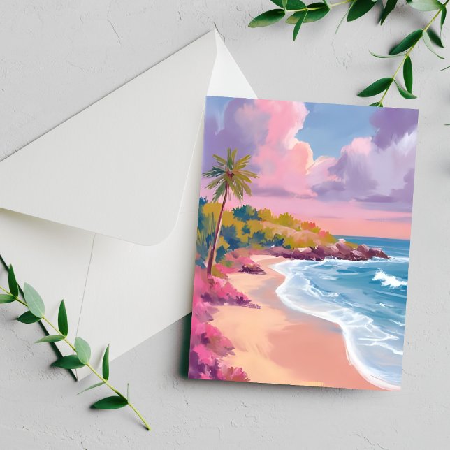 Praia Corada | Cartão de Pintura do Oceano Rosa (Criador carregado)