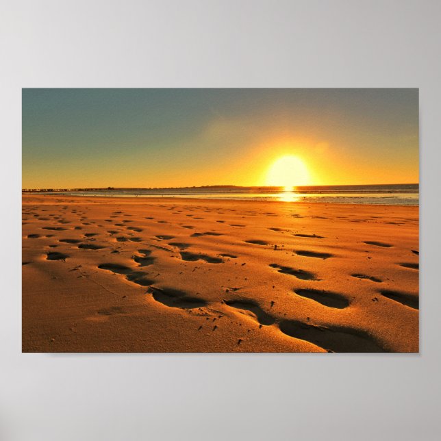 Praia Costeira Oceano Sunset Sundown Sand Poster (Frente)