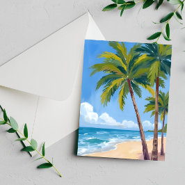 Praia da Palmeira | Cartão Azul de Aquarela Tropic