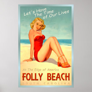 PRAIA DE FOLLY Carolina do Sul Poster Tempo da Nos