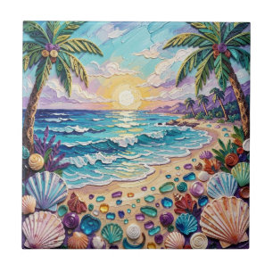 Praia de Impasto e Vidro Marinho Pôr do Sol e Palm