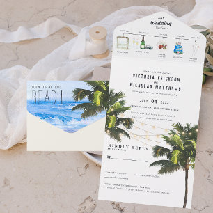 Praia do Oceano Tropical Casamento Ilustrado