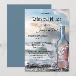 Praia e convite pintado vinho do jantar de ensaio