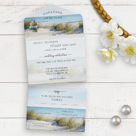 Praia e Dunas Tudo em Um Convite de Casamento