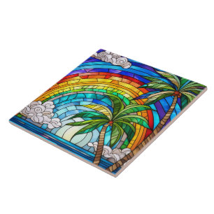 Praia e ondas Arte de Vidro Estreita
