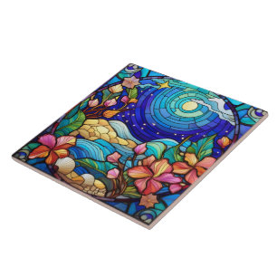 Praia e ondas Arte de Vidro Estreita