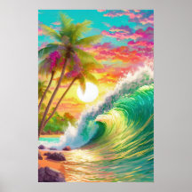 Praia e poster de ondas grandes
