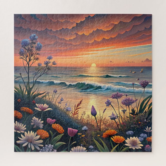 Praia e Quebra-cabeça Floral (Vertical)