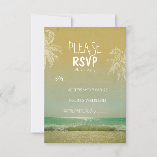 PRAIA e RSVP de casamento de palmas (Frente)
