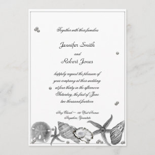 Praia glamoroso no convite do casamento de prata