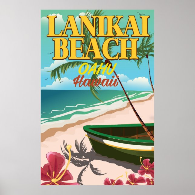 Praia lanikai Havaí pôster de viagem (Frente)