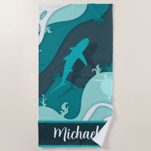 Praia LEGAL! 🏖️ Toalha Personalizada de Shark Beach - A