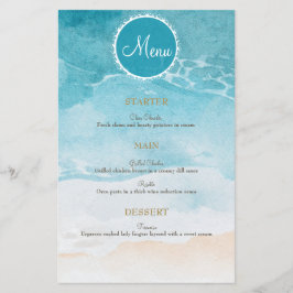 Praia, Menu de Casamento de Fundo de Aquarela Oceâ